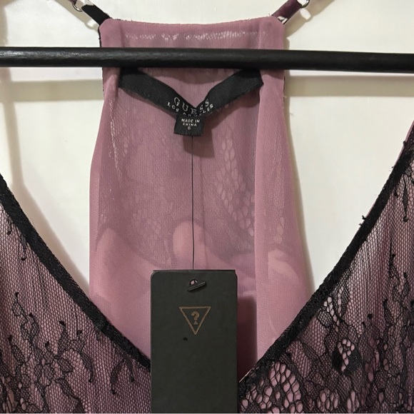 Guess| NEW Gorgeous Purple Black Floral Lace Long Chemise Dress Sz S w/Tags - Picture 3 of 11